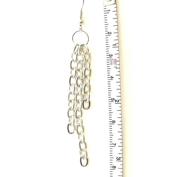 HANDMADE Silver Plated Chain Dangle Earrings - BRAND NEW - Picture 2 of 2